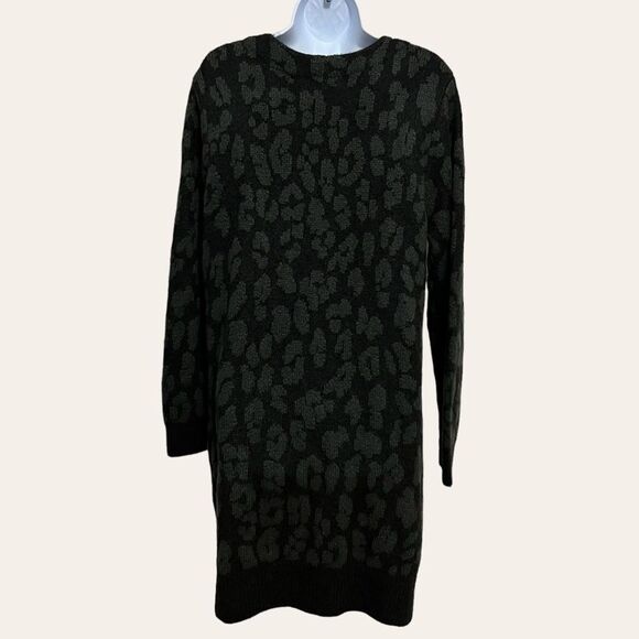 LOGO Lori Goldstein Black Cheetah Print Long Cardigan Sweater Oversized Medium - Picture 4 of 7
